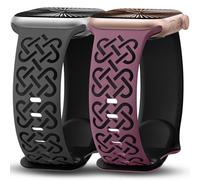 Minyee 2 Pack Engraved Bands Compatible with Apple Watch Band 42/44/45/46/49mm Women, Soft Silicone Cute Two-Tone Celtic Knot Sport Strap for iWatch Ultra 2 Series 10-1/SE, Anthracite/Black/VioletRed