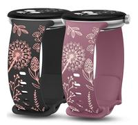 Minyee 2 Pack Floral Engraved Bands Compatible with Google Pixel Watch 2/1/3 41mm, Two-Tone Flower Cute Silicone Straps, Black/Pink/Violet/Starlight