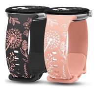 Minyee 2 Pack Floral Engraved Bands Compatible with Google Pixel Watch 2/1/3 41mm, Two-Tone Flower Cute Silicone Straps, Black/Peach Pink/Pink/White
