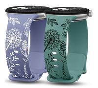 Minyee 2 Pack Floral Engraved Bands Compatible with Google Pixel Watch 3 41mm/Pixel 2/1 Watch Women, Two-Tone Flower Cute Silicone Straps, Blue/White/Green/Black