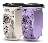 Minyee 2 Pack Floral Engraved Bands Compatible with Google Pixel Watch 4/3 41mm/Pixel Watch 2/1 Band Women, Two-Tone Flower Cute Soft Silicone Sport Fancy Strap, Starlight/Lavender/Black
