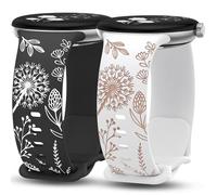 Minyee 2 Pack Floral Engraved Bands Compatible with Google Pixel Watch 4/3 41mm/Pixel Watch 2/1 Band Women, Two-Tone Flower Cute Soft Silicone Sport Fancy Strap, White/Nude/Black/White