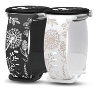 Minyee 2 Pack Floral Engraved Bands Compatible with Google Pixel Watch 4/3 41mm/Pixel Watch 2/1 Band Women, Two-Tone Flower Cute Soft Silicone Sport Fancy Strap, White/Starlight/Black/White