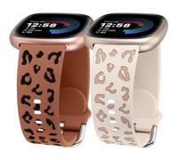 Minyee 2 Pack Leopard Engraved Band Compatible with Fitbit Versa 4/Versa 3/Sense 2/Sense Band Women, Two-Tone Cheetah Soft Silicone Sport Designer Fancy Summer Replacement Wristband Strap for Versa 3