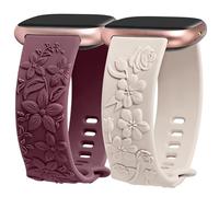Minyee 2 Packs Floral Engraved Band Compatible with Fitbit Versa 4/Versa 3/Sense 2/Sense Band Women, Cute Embossed Silicone Wildflowers Rose Soft Sport Fancy Summer Replacement Strap for Versa 4