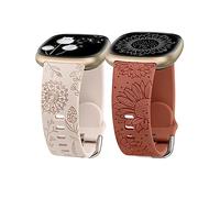 Minyee 2 Packs Floral Engraved Band Compatible with Fitbit Versa 4/Versa 3/Sense 2/Sense Band Women, Cute Silicone Dandelion Sunflower Design Soft Sport Fancy Summer Strap for Versa 4, Starlight