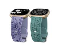 Minyee 2 Packs Floral Engraved Band Compatible with Fitbit Versa 4/Versa 3/Sense 2/Sense Band Women Girls, Cute Silicone Dandelion Sunflower Design Soft Sport Fancy Summer Strap for Versa 4
