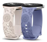 Minyee 2 Packs Floral Engraved Bands Compatible with Google Pixel Watch 3 41mm/1 Watch Band Women, Cute Soft Silicone Flower Sport Fancy Strap for Pixel Watch 2/1 Watch, Starlight/Blue