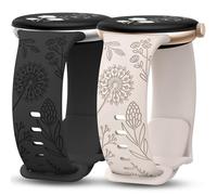 Minyee 2 Packs Floral Engraved Bands Compatible with Google Pixel Watch 3 41mm/1 Watch Band Women, Cute Soft Silicone Flower Sport Fancy Strap for Pixel Watch 2/1 Watch, Starlight/Black