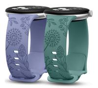 Minyee 2 Packs Floral Engraved Bands Compatible with Google Pixel Watch 4 3 41mm/Pixel Watch 2/1 Band Women, Cute Soft Silicone Flower Sport Fancy Straps, Blue/Green