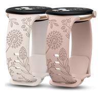 Minyee 2 Packs Floral Engraved Bands Compatible with Google Pixel Watch Women, Cute Soft Silicone Flower Sport Fancy Strap for Pixel Watch, Starlight/Nude