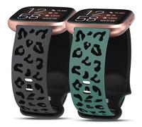 Minyee 2 Packs Leopard Engraved Band Compatible with Fitbit Versa 2/Fitbit Versa/Versa Lite Bands Women, Two-Tone Cheetah Soft Silicone Sport Designer Cute Fancy Summer Strap for Versa 2 Smart Watch