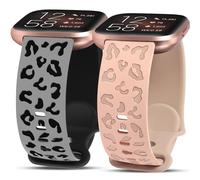 Minyee 2 Packs Leopard Engraved Band Compatible with Fitbit Versa 2/Fitbit Versa/Versa Lite Bands Women, Two-Tone Cheetah Soft Silicone Sport Designer Cute Fancy Summer Strap for Versa 2 Smart Watch