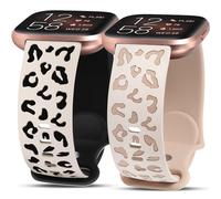 Minyee 2 Packs Leopard Engraved Band Compatible with Fitbit Versa 2/Fitbit Versa/Versa Lite Bands Women, Two-Tone Cheetah Soft Silicone Sport Designer Cute Fancy Summer Strap for Versa 2 Smart Watch