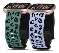 Minyee 2 Packs Leopard Engraved Band Compatible with Fitbit Versa 2/Fitbit Versa/Versa Lite Bands Women, Two-Tone Cheetah Soft Silicone Sport Designer Cute Fancy Summer Strap for Versa 2 Smart Watch