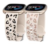 Minyee 2 Packs Leopard Engraved Band Compatible with Fitbit Versa 4/Versa 3/Sense 2/Sense Band Women, Two-Tone Cheetah Soft Silicone Sport Designer Fancy Summer Replacement Wristband Strap for Sense