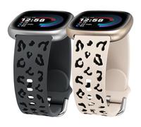 Minyee 2 Packs Leopard Engraved Band Compatible with Fitbit Versa 4/Versa 3/Sense 2/Sense Band Women, Two-Tone Cheetah Soft Silicone Sport Designer Cute Summer Replacement Wristband Strap for Versa 4
