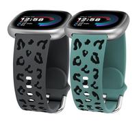 Minyee 2 Packs Leopard Engraved Band Compatible with Fitbit Versa 4/Versa 3/Sense 2/Sense Band Women, Two-Tone Cheetah Soft Silicone Sport Design Fancy Summer Replacement Wristband Strap for Versa 4