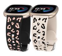 Minyee 2 Packs Leopard Engraved Band Compatible With Fitbit Versa 4/Versa 3/Sense 2, Two-Tone Cheetah Soft Silicone Sport Designer Cute Summer Replacement Wristband Strap for Women