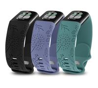 Minyee 3 Packs Floral Engraved Band Compatible with Fitbit Charge 6 Bands/Fitbit Charge 5 Bands Women, Cute Soft Silicone Dandelion Flower Pattern Sport Designer Fancy Summer Strap for Charge 6/5