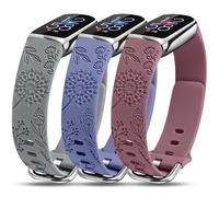 Minyee 3 Packs Floral Engraved Band Compatible with Fitbit Luxe Band for Women, Cute Sport Soft Silicone Strap Dandelion Designer Summer Fancy Replacement Wristband for Luxe/Luxe SE Fitness Watch