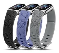 Minyee 3 Packs Floral Engraved Band Compatible with Fitbit Luxe Band for Women, Cute Sport Soft Silicone Strap Dandelion Designer Summer Replacement Wristband for Luxe/Luxe SE Fitness Smart Watch