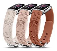 Minyee 3 Packs Floral Engraved Band Compatible with Fitbit Luxe Band for Women, Cute Sport Soft Silicone Strap Dandelion Summer Fancy Replacement Wristbands for Luxe/Luxe SE Fitness Smart Watch