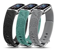 Minyee 3 Packs Floral Engraved Band Compatible with Fitbit Luxe Band for Women, Cute Sport Soft Silicone Strap Dandelion Designer Summer Replacement Wristbands for Luxe/Luxe SE Fitness Smart Watch