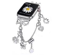 Minyee Bling Bands Compatible with Apple Watch Band 38mm 40mm 41mm, Stainless Steel Diamond Sparkle Jewelry Bracelet Women with Bow Connector Interchangeable Charms for iWatch Series SE/7/6/5/4/3/2/1