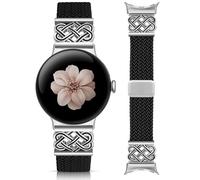 Minyee Braided Magnetic Band Compatible with Google Pixel Watch 4 3 41mm/Pixel Watch 2/1 Band for Women, Dressy Celtic Knot Metal Designer Strap, Soft Cloth Nylon Replacement Bands, Black/Silver