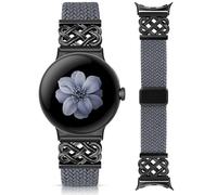 Minyee Braided Magnetic Band Compatible with Google Pixel Watch 4 3 41mm/Pixel Watch 2/1 Band for Women, Dressy Celtic Knot Designer Strap, Fancy Stretchy Elastic Sport Wristband, Blue Gray/Black