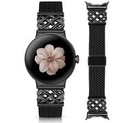 Minyee Braided Magnetic Band Compatible with Google Pixel Watch 4 3 41mm/Pixel Watch 2/1 Band for Women, Dressy Celtic Knot Metal Designer Strap, Fancy Stretchy Elastic Sport Replacement Strap, Black