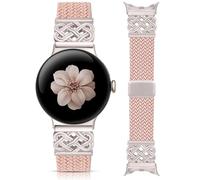 Minyee Braided Magnetic Band Compatible with Google Pixel Watch 4 3 41mm/Pixel Watch 2/1 Band for Women, Dressy Celtic Knot Metal Designer Strap, Fancy Stretchy Elastic Solo Loop Wristband, Pink