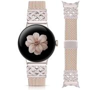Minyee Braided Magnetic Band Compatible with Google Pixel Watch 4 3 41mm/Pixel Watch 2/1 Band for Women, Dressy Celtic Knot Designer Strap, Fancy Stretchy Elastic Sport Wristband, Milk Tea/Starlight
