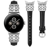 Minyee Celtic Heart Knot Leather Band Compatible with Google Pixel Watch 3/2/1 41mm Band for Women, Slim Thin Premium Leather Dressy Designer Stylish Fancy Metal Buckle Adjustable Strap for Pixel 2