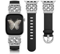 Minyee Celtic Knot Silicone Band Compatible with Apple Watch Band for Women 42/44/45/46/49mm, Soft Silicone Breathable Sport Strap for iWatch Series 11 10 9 8 7 6 5 4 Ultra/SE 3 2 1, Black/Silver