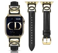 Minyee Compatible with Apple Watch Band 38/40/41/42mm Women, Slim Leather Dressy Elegant Designer Strap with DC-shaped Enamel Buckle for iWatch Series 11 10 9 8 7 6 5 4 SE/Ultra 3 2 1, Black/Gold