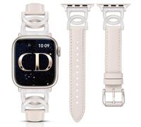 Minyee Compatible with Apple Watch Band 38/40/41/42mm Women, Slim Leather Dressy Elegant Designer Strap with DC-shaped Enamel Buckle for iWatch Series 11 10 9 8 7 6 5 4 SE/Ultra 3 2 1, Starlight