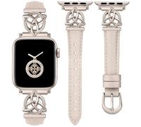 Minyee Compatible with Apple Watch Bands Leather 38/40/41/42mm Women, Slim Dressy Leather Strap with Good Luck Celtic Knot Triquetra Metal Buckle for iWatch Series 10/9/SE/8/7/6/5/4/3/2/1, Starlight