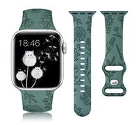 Minyee Floral Engraved Band Compatible with Apple Watch Band 38mm 40mm 41mm Women, Cute Soft Silicone Dandelion Flower Pattern Sport Designer Fancy Summer Bracelet for iWatch Series SE/8/7/6/5/4/3/2/1