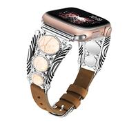 Minyee Leather Band Compatible with Apple Watch 38mm 40mm 41mm 42mm 44mm 45mm 49mm Turquoise Vintage Boho Ethnic Antique Jewelry for Ultra 2 Series 9 8 7 6 5 4 3 2 1 SE, Brown/White Turquoise, 44/45