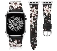 Minyee Leather Band Compatible with Apple Watch Band 38/40/41/42mm Women, Dressy Designer Embossed Black Premium Leather Wristband Sunflower Strap for iWatch Series 11 10 9 8 7 6 5 4 SE/Ultra 3 2 1