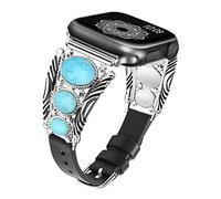 Minyee Leather Band Compatible with Apple Watch Band Women 38/40/41/42/44/45/46/49mm, Boho Turquoise Designer Western Vintage Ethnic Antique Style Strap for iWatch Series 10 9 8 7 6 5 4 3 SE Ultra