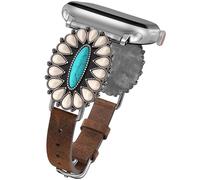 Minyee Leather Band Compatible with Apple Watch Band Women 42/46/38/40/41/44/45/49mm, Boho Western Turquoise Retro Designer Cute Fancy Chic Jewelry Strap for iWatch Series 10 9 SE 8 7 6 5 4 3 Ultra