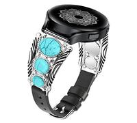 Minyee Leather Band Compatible with Samsung Galaxy Watch 7/6/5/4/FE/Active 2 40mm 44mm/Watch 6 Classic 43mm 47mm/Watch 5 Pro 45mm Band Women, Western Turquoise Boho Vintage Jewelry 20mm Watch Strap