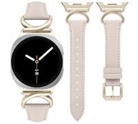 Minyee Leather Band Compatible with Samsung Galaxy Watch 8 40mm 44mm/ 8 Classic 46mm Bands, No Gap One-Click Slim Thin Dressy Leather Strap with C-Shape Metal Buckle Women, Starlight/Champagne Gold