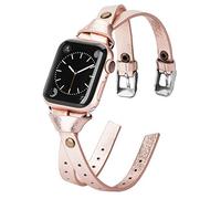Minyee Leather Bands Compatible with Apple Watch 38mm for iWatch SE Womens Double Knotted Fasten 40mm Wristband Sleek Rose Gold Strap Unique Rivet Bracelet Series 6 5 4 3 2 1 (38mm/40mm, RGOLDE)