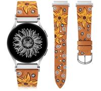 Minyee Leather Bands Compatible with Samsung Galaxy Watch 7 Band 40mm 44mm/Watch 6 5 4 40mm 44mm/Galaxy Watch Active 2/Watch 4 Classic 42mm 46mm, Western Floral Fancy Brown Leather Replacement Strap