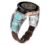 Minyee Leather Strap Compatible with Samsung Galaxy Watch 7/6/5/4/FE/Active 2 40mm 44mm/Watch 6 Classic 43mm/47mm/Watch 5 Pro 45mm Women Western Turquoise Boho Vintage Jewelry 20mm, 21 mm, Leather