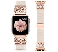 Minyee Magnetic Stretchy Band Compatible with Apple Watch Bands 42/44/45/46/49mm Women Men, Celtic Knot Soft Elastic Nylon Strap for iWatch Series 11 10 9 8 7 6 5 4 SE/Ultra 3 2 1,Starlight/Rose Gold